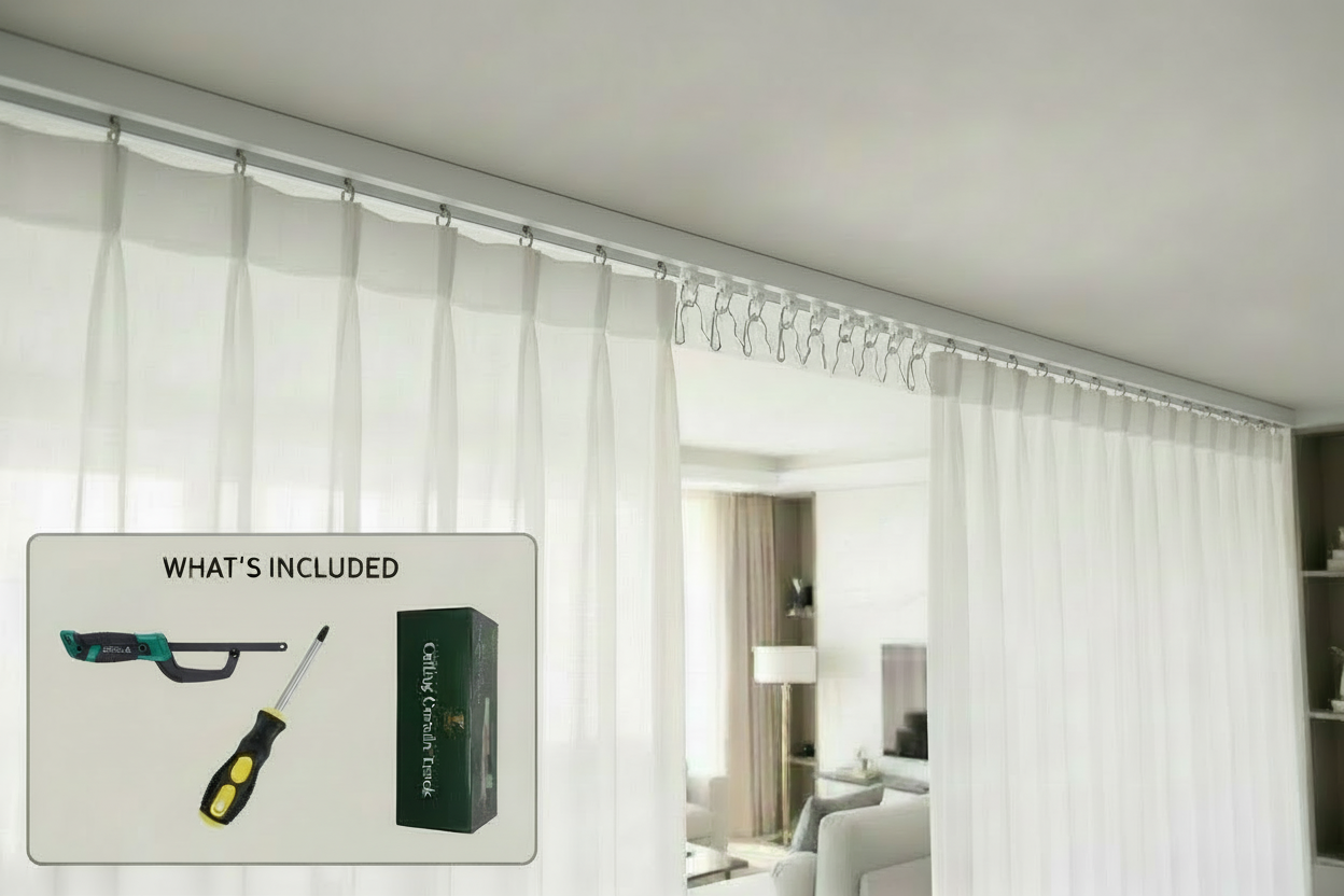 White Ceiling Track with What's Included Box